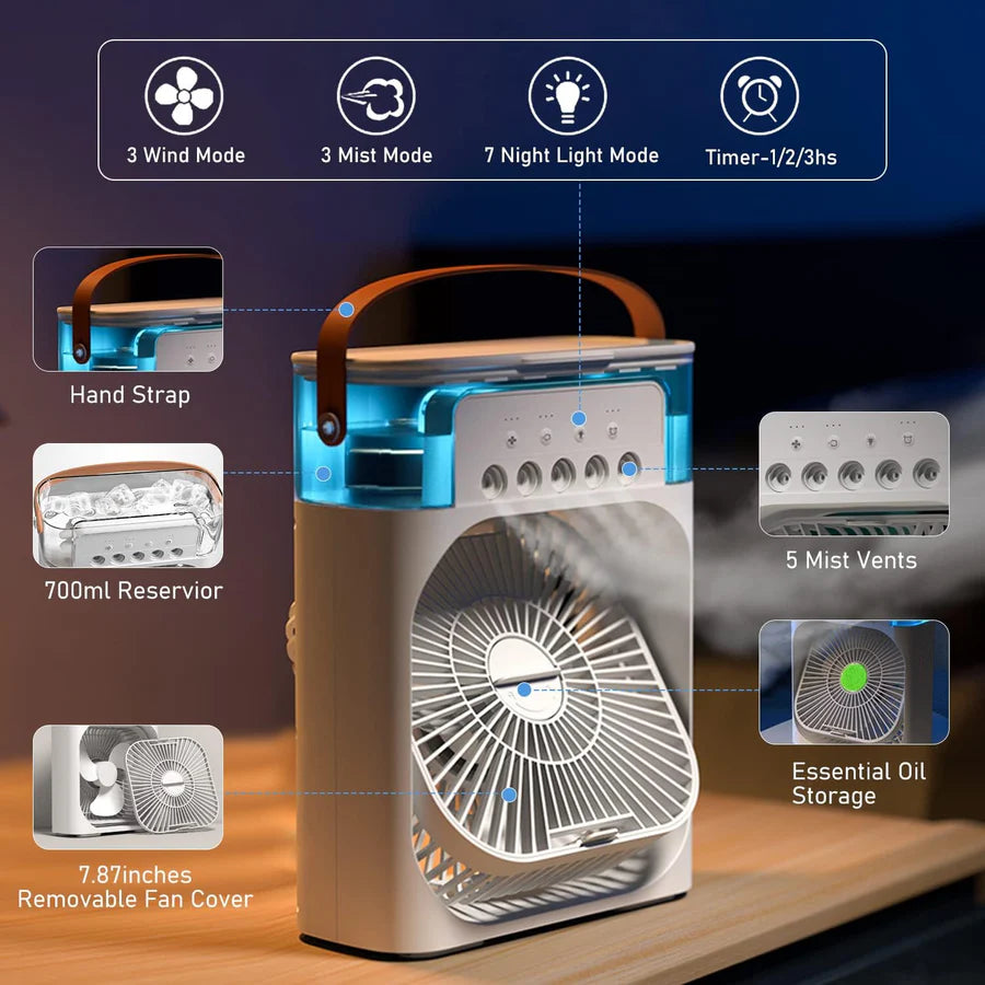 Portable Air Conditioner Mist Fan 3-in-1 Mini AC Cooler with Ice Tray